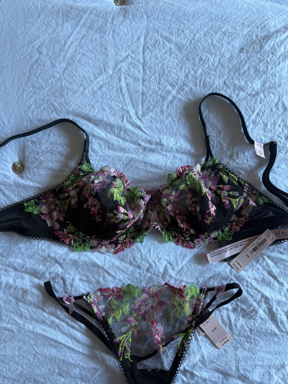 Victoria’s Secret Black Floral Embroidered Bra & Thong Set | Sexy Lace Lingerie - Picture 10 of 10